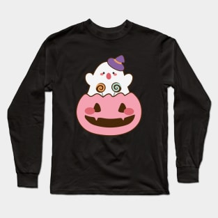 Baby Cute Ghost with Pink Pumpkin Long Sleeve T-Shirt